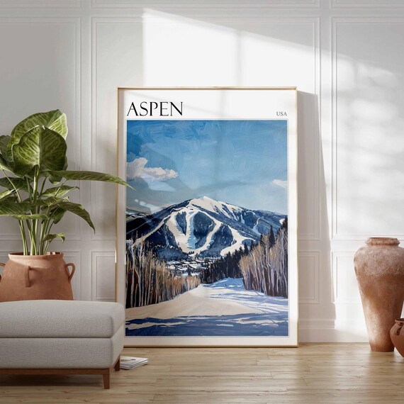 Aspen USA Classic Ski Trails On Snowy Mountain Blue Sky Poster