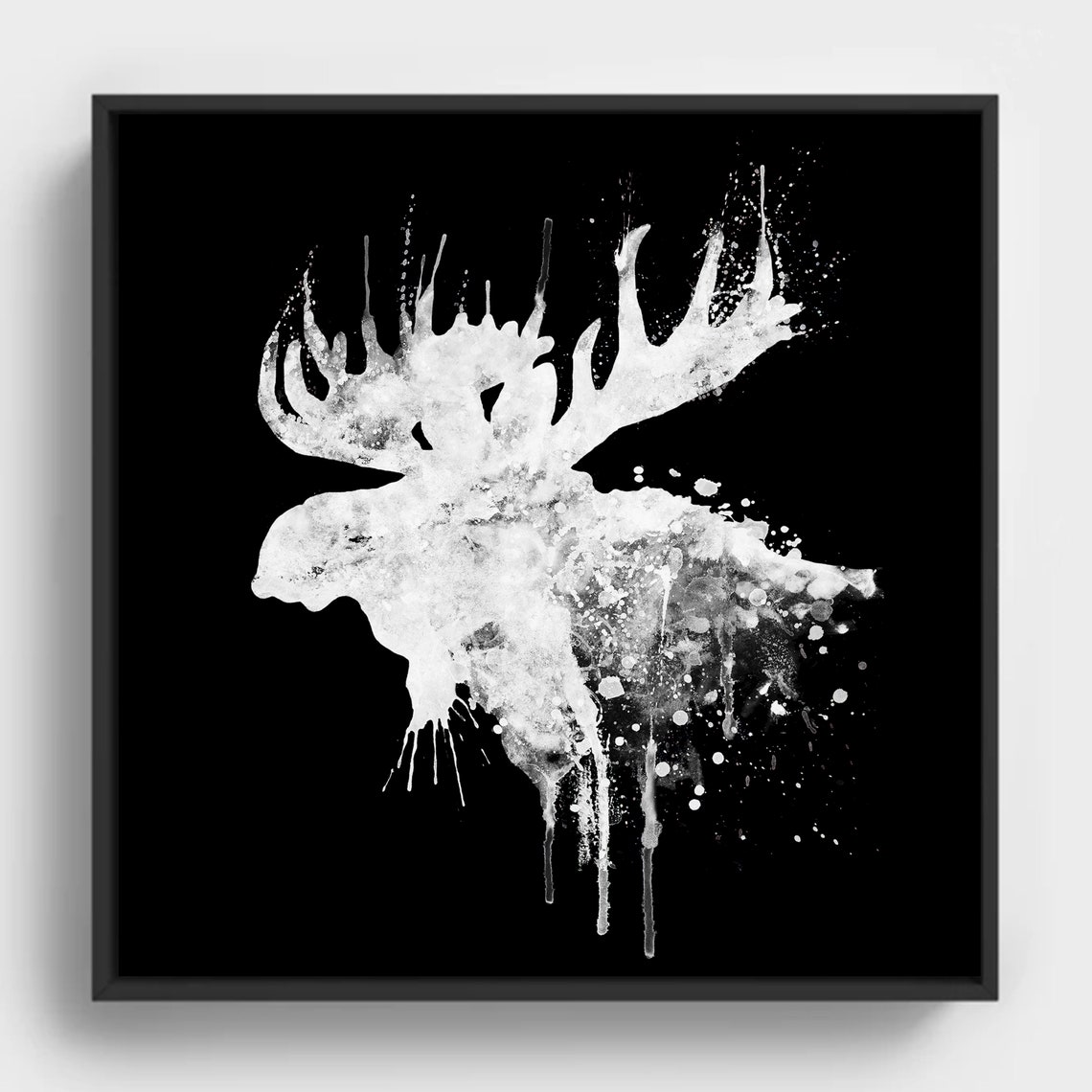 Moose Silhouette Abstract Black And White Wildlife Art
