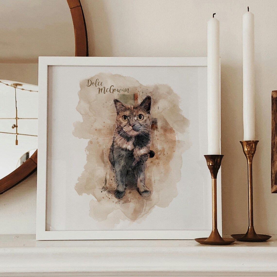 MJ Golden Tabby Cat Watercolor Portrait Roses Pet Lover Art Print - Image 5