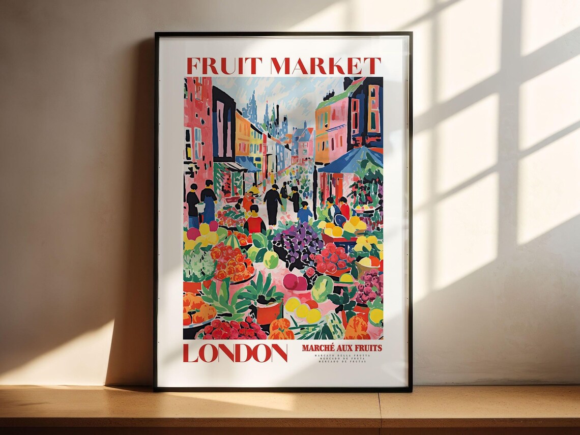 Fruit Market London Travel Art, Pink Wall Decor - Image 2