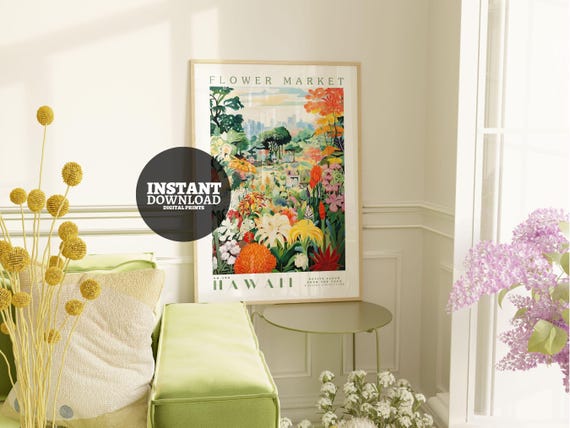 Flower Market Hawaii Botanical Art Print