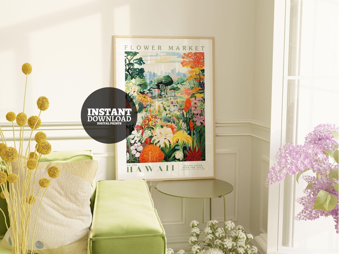 Flower Market Hawaii Botanical Art Print