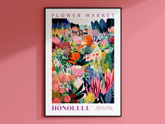 Honolulu Flower Market, Hawaii Travel Poster