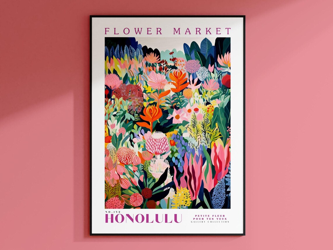Honolulu Flower Market, Hawaii Travel Poster