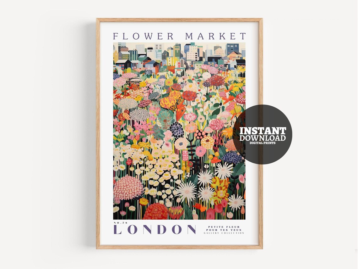 Flower Market Print, London Botanical Poster