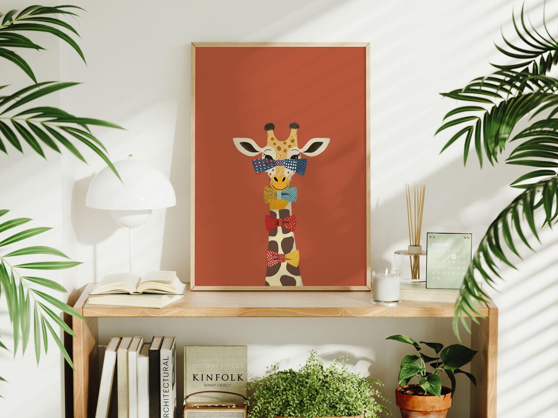 Giraffe With Bow Ties Funny Nursery Animal Art Terracotta Print - Image 3