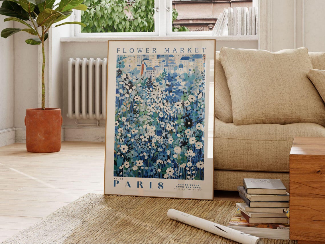 Paris Flower Market Blue Botanical Travel Poster - Image 5