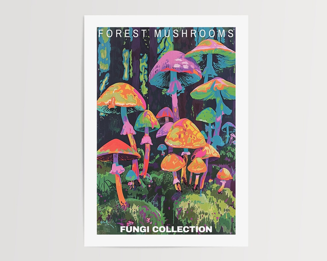 Vintage Mushroom Poster, Botanical Illustrations