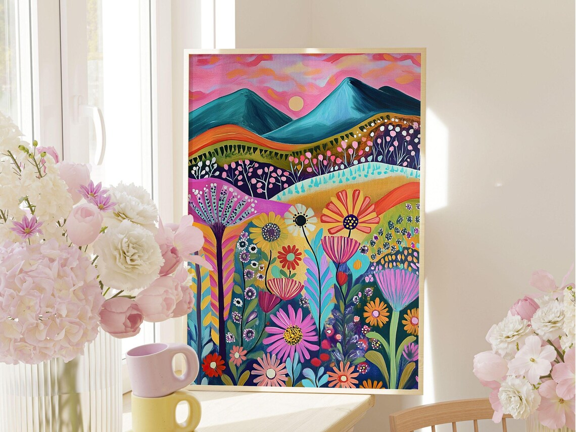Abstract Mountain Artwork, Colorful Patchwork Illustration - Image 2