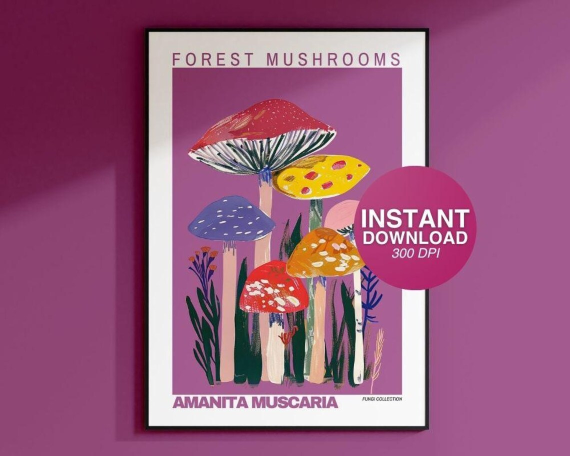 Vintage Mushroom Art Print, Botanical Illustration