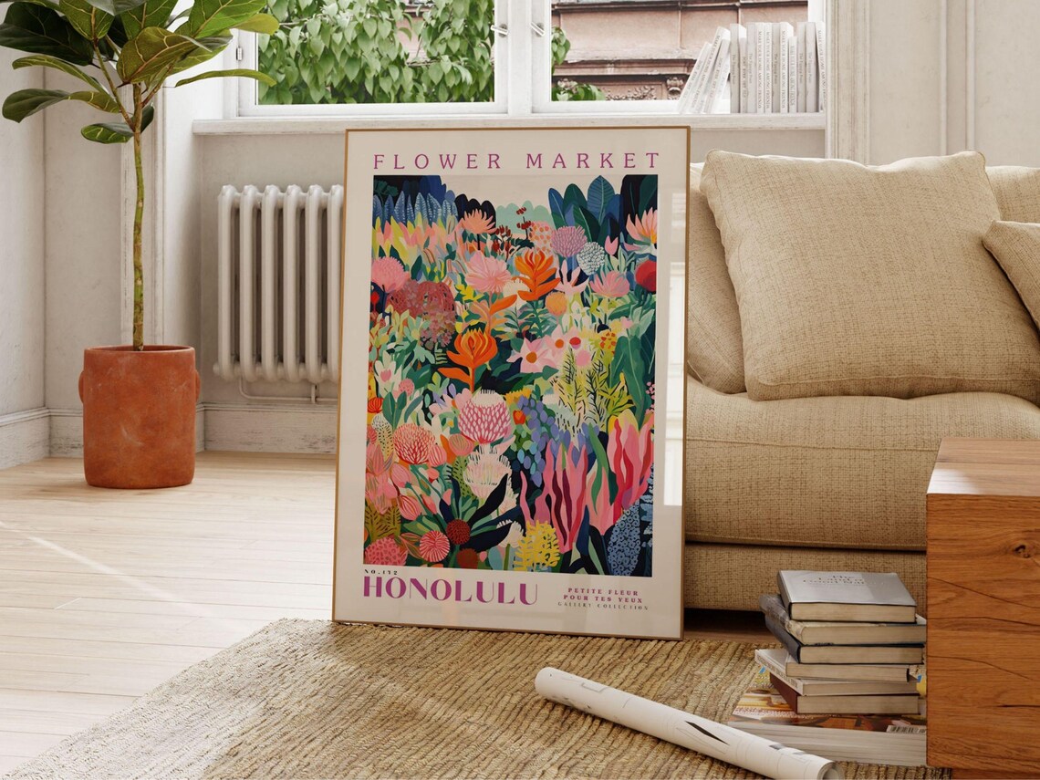 Honolulu Flower Market, Hawaii Travel Poster - Image 2