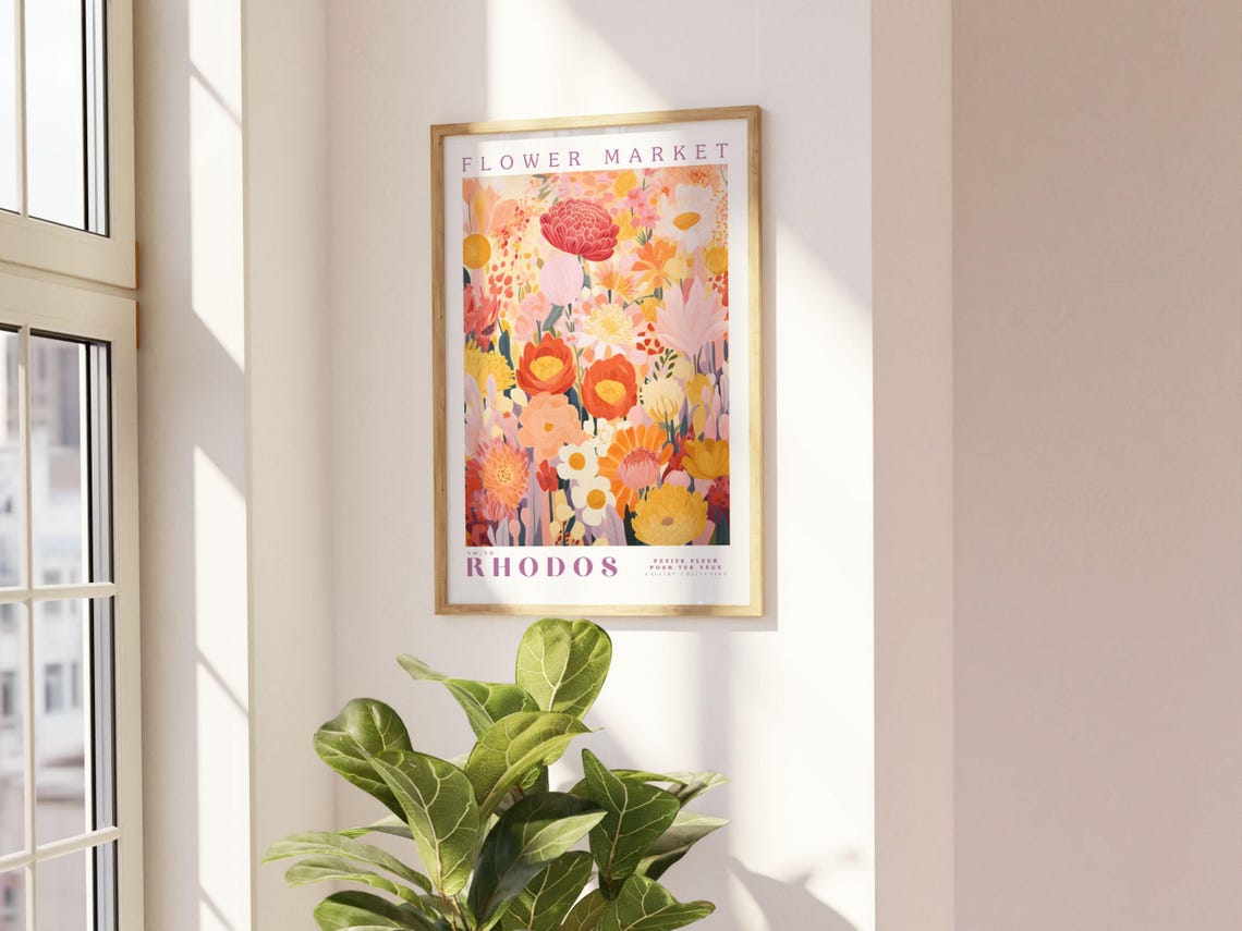 Flower Market Rhodos, Greece Botanical Travel Poster - Image 2