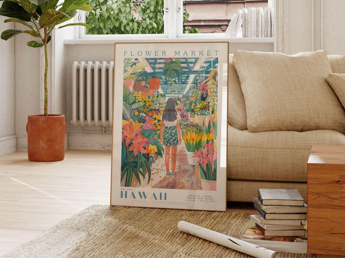 Hawaii Flower Market Travel Poster, Tropical Wall Art - Image 2