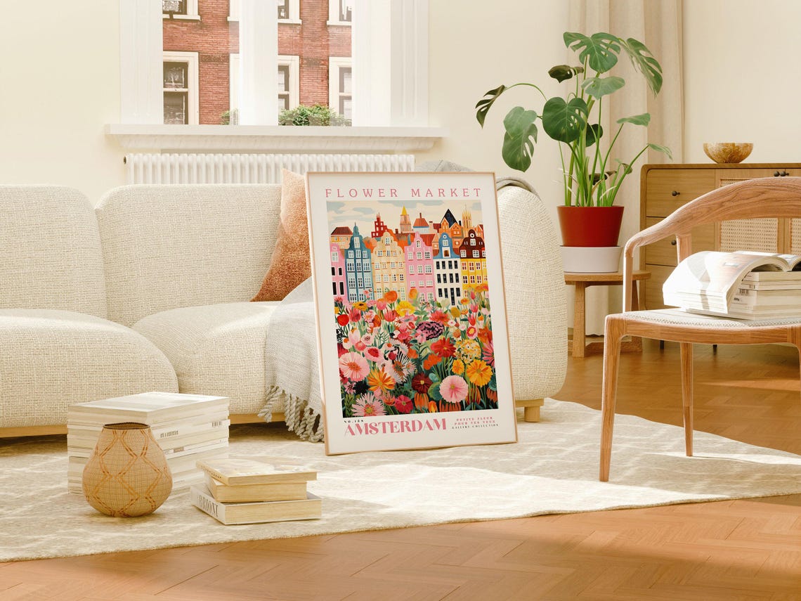 Amsterdam Flower Market Travel Poster, Botanical Illustration - Image 2