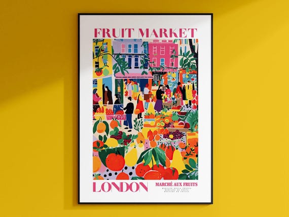 Fruit Market London London Poster London Prints Fruit Market Poster Fruit Market Print Abstract Fruit Art Yellow And Pink London City