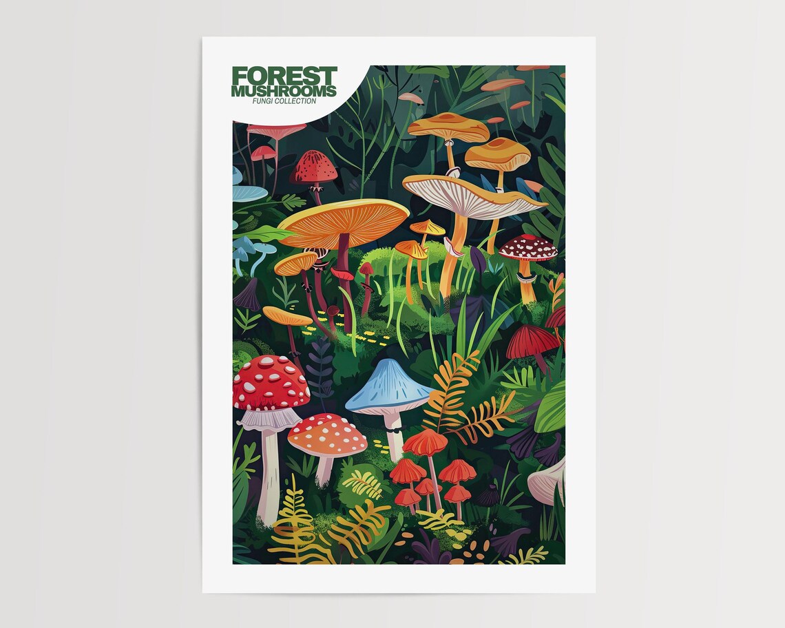 Vintage Mushroom Poster, Botanical Illustrations