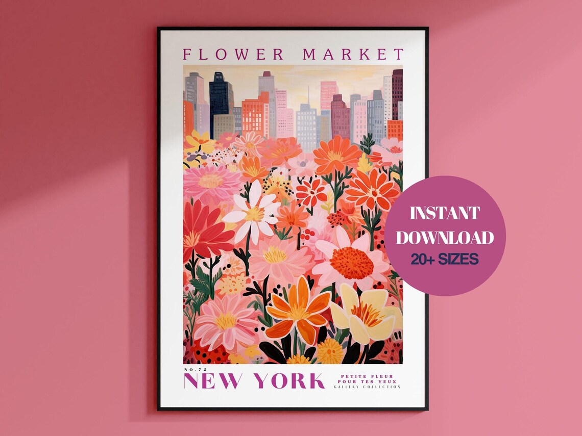 Flower Market New York Travel Poster, Botanical Wall Art