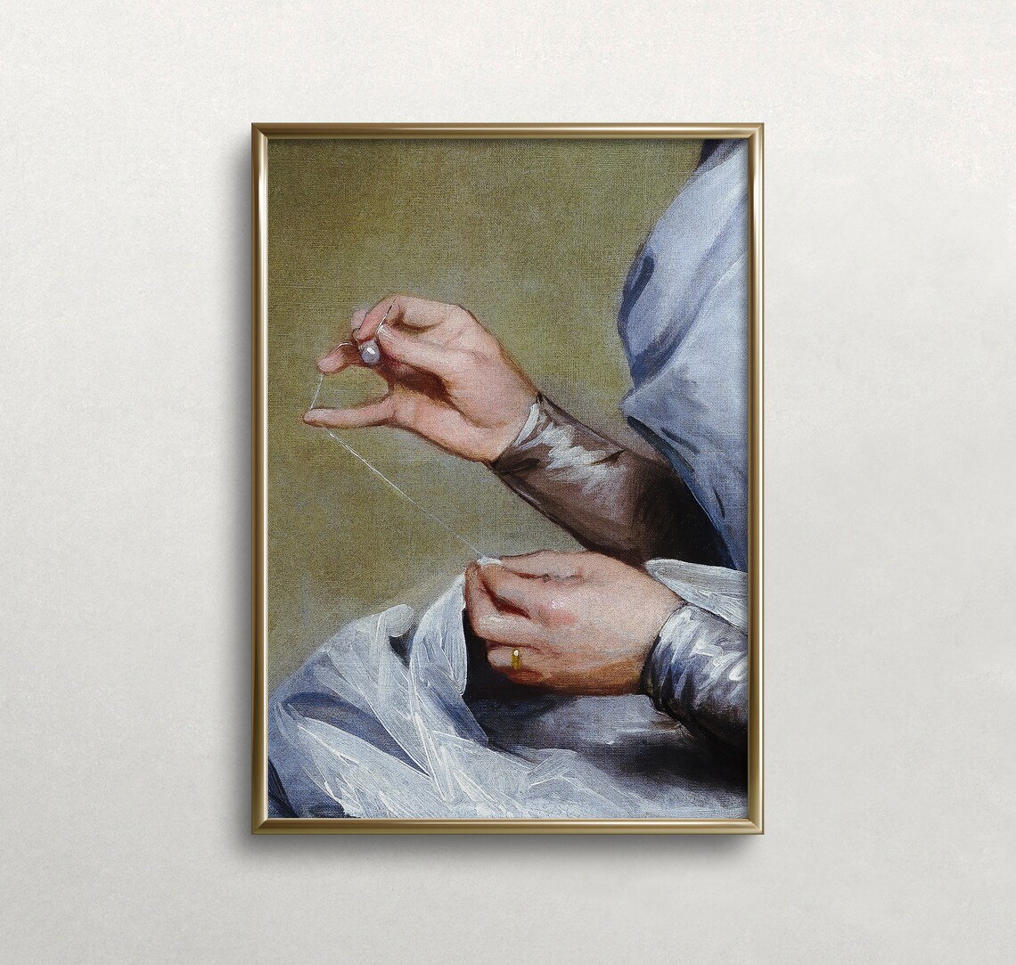 Vintage Needlework Art Print, Sewing Hands Decor