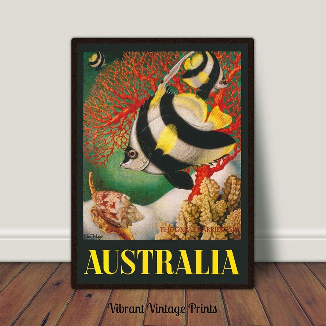 Australia Great Barrier Reef Vintage Tropical Fish Coral Reef Poster