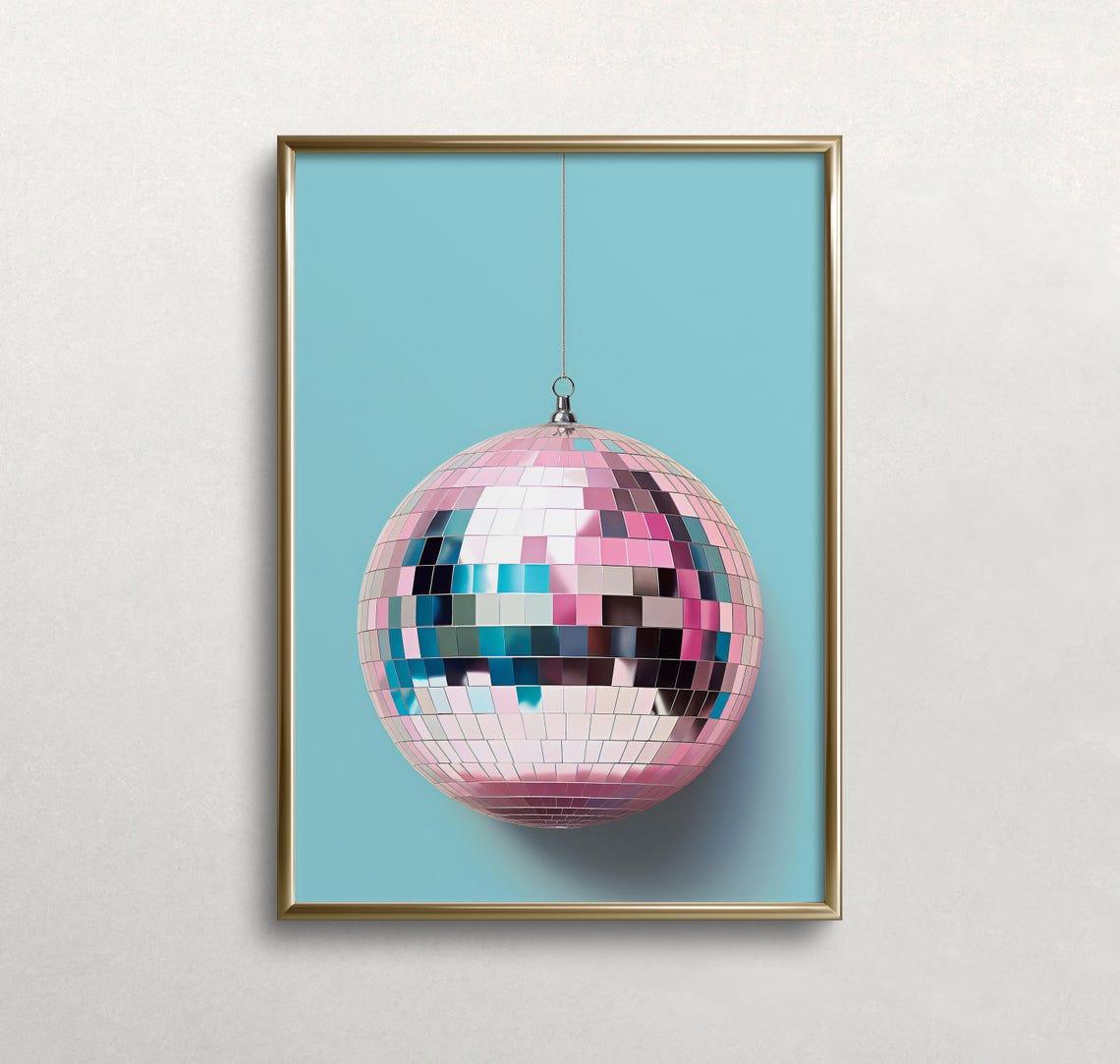 Pink Disco Ball Mirror Ball Teal Backdrop Fun Retro Wall Poster - Image 3