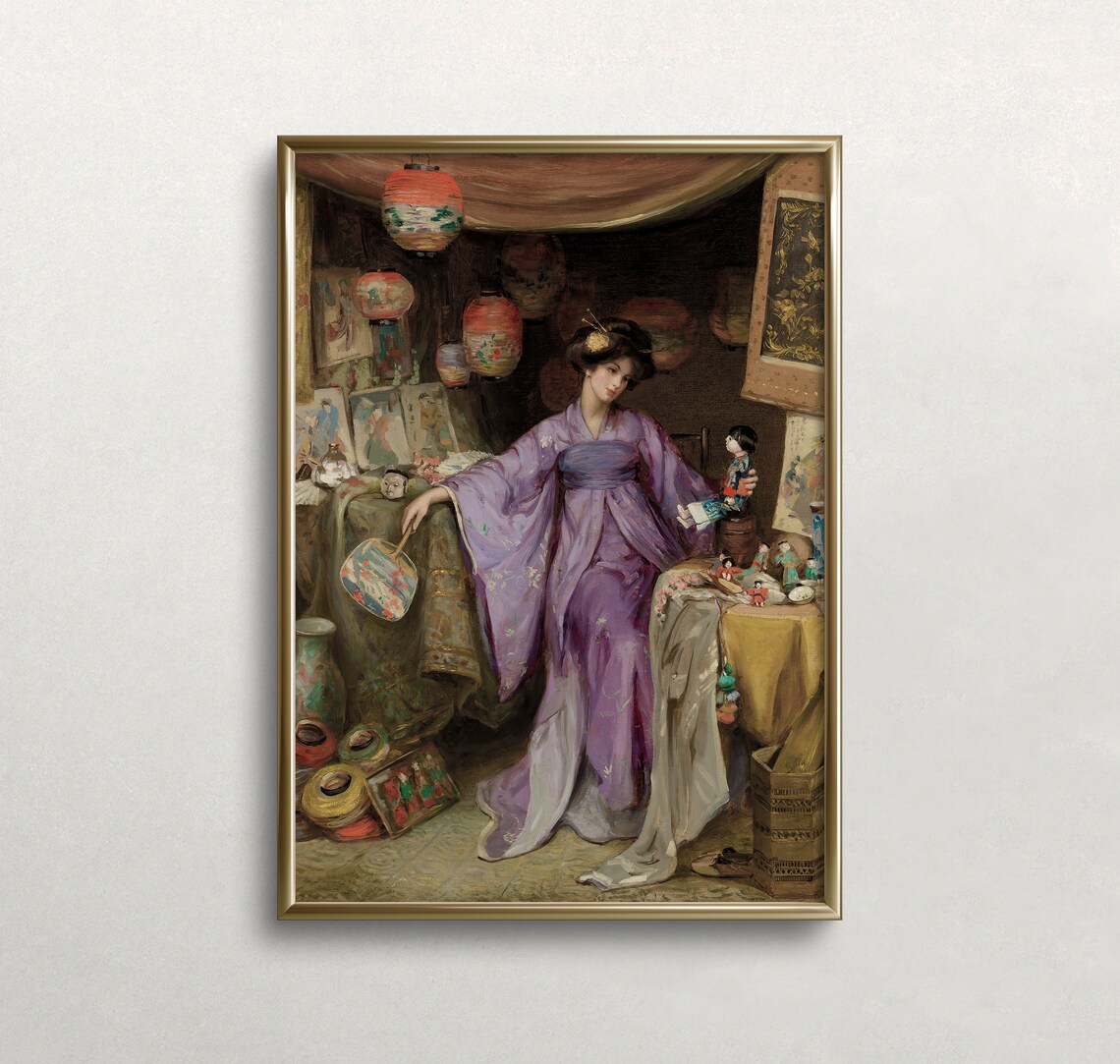 Vintage Kimono Asian Woman Portrait Art Print