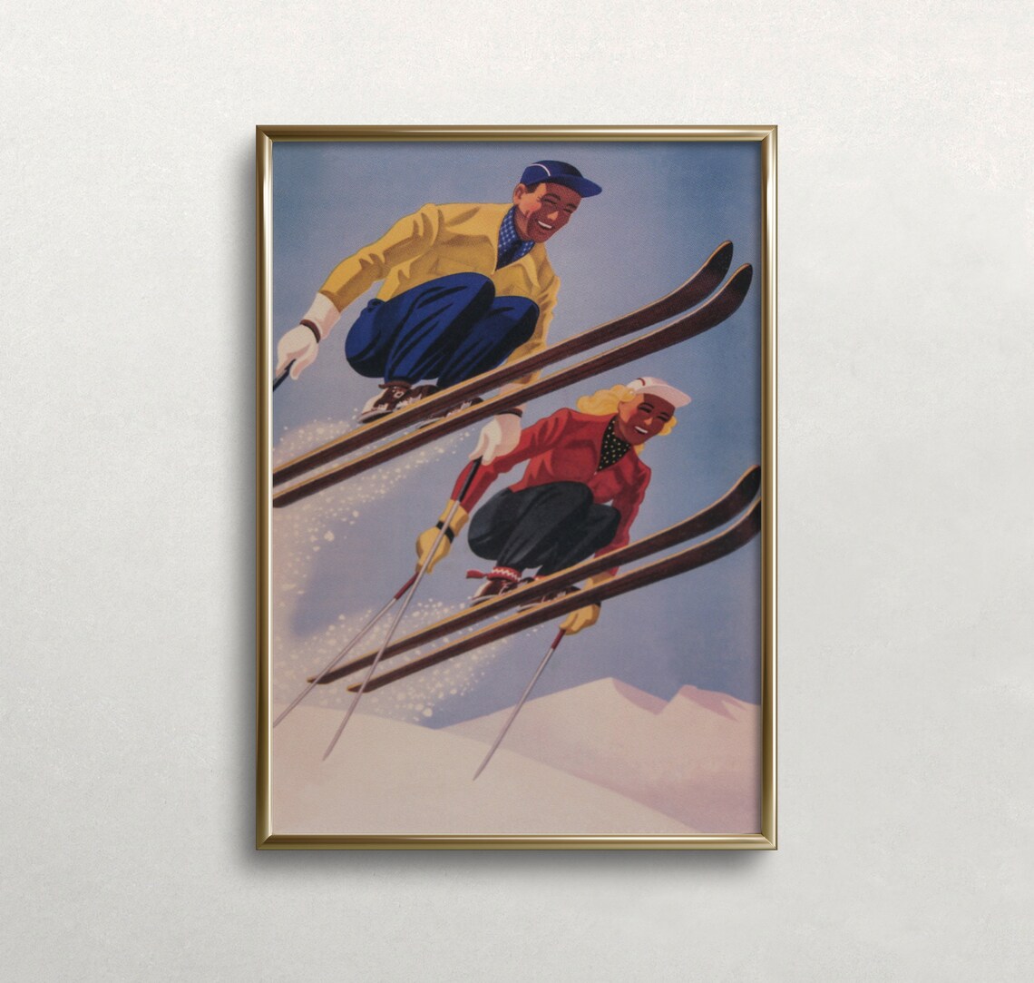 Ski Jumpers Vintage Ski Poster, Winter Sports Art