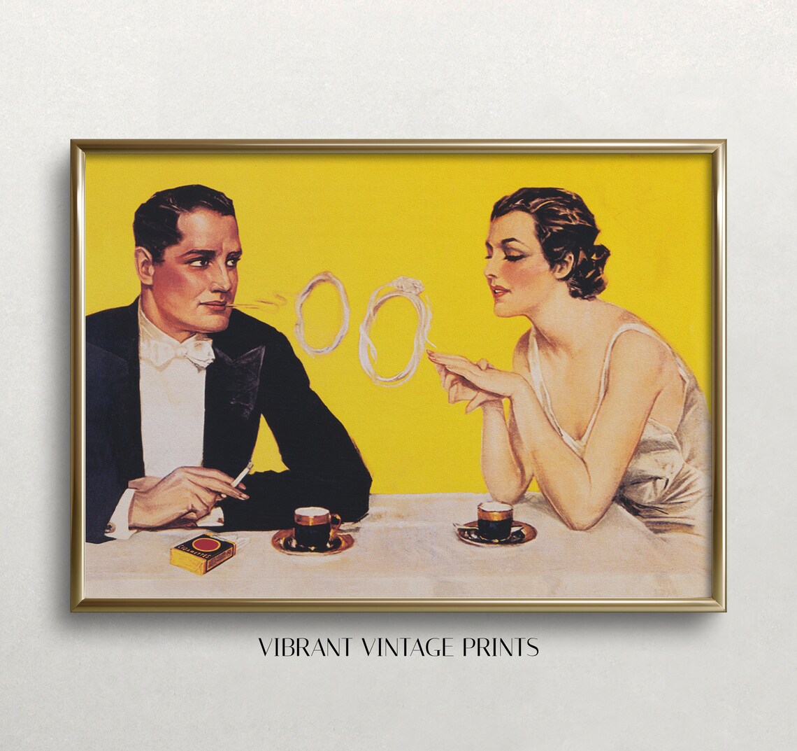 Couple at Cafe Vintage Engagement Wedding Art Print