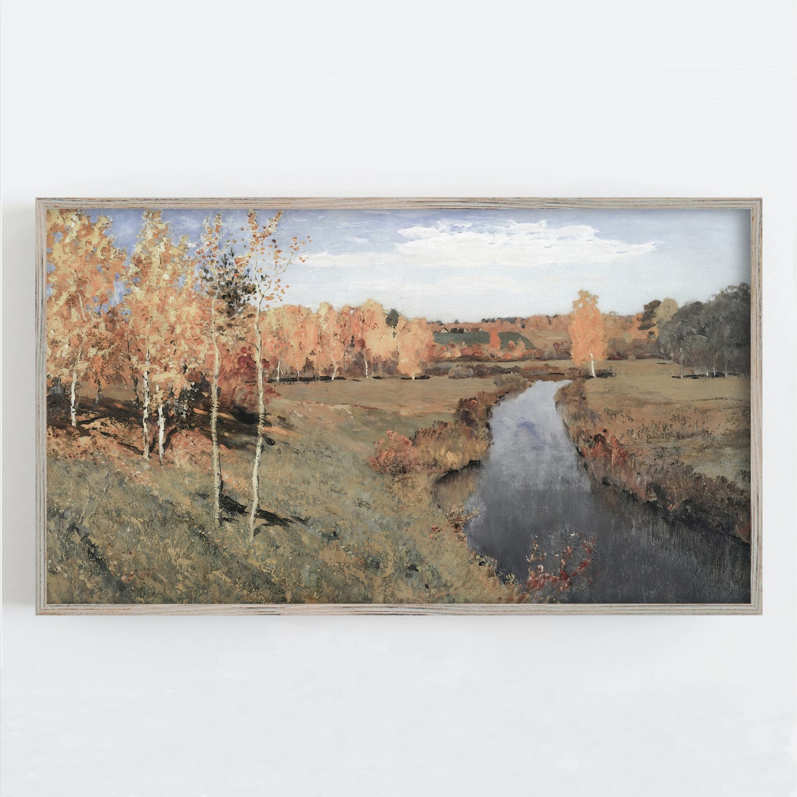 Autumn Birch Trees River Golden Fall Countryside Scenic Art Print