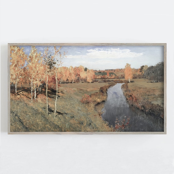 Autumn Birch Trees River Golden Fall Countryside Scenic Art Print