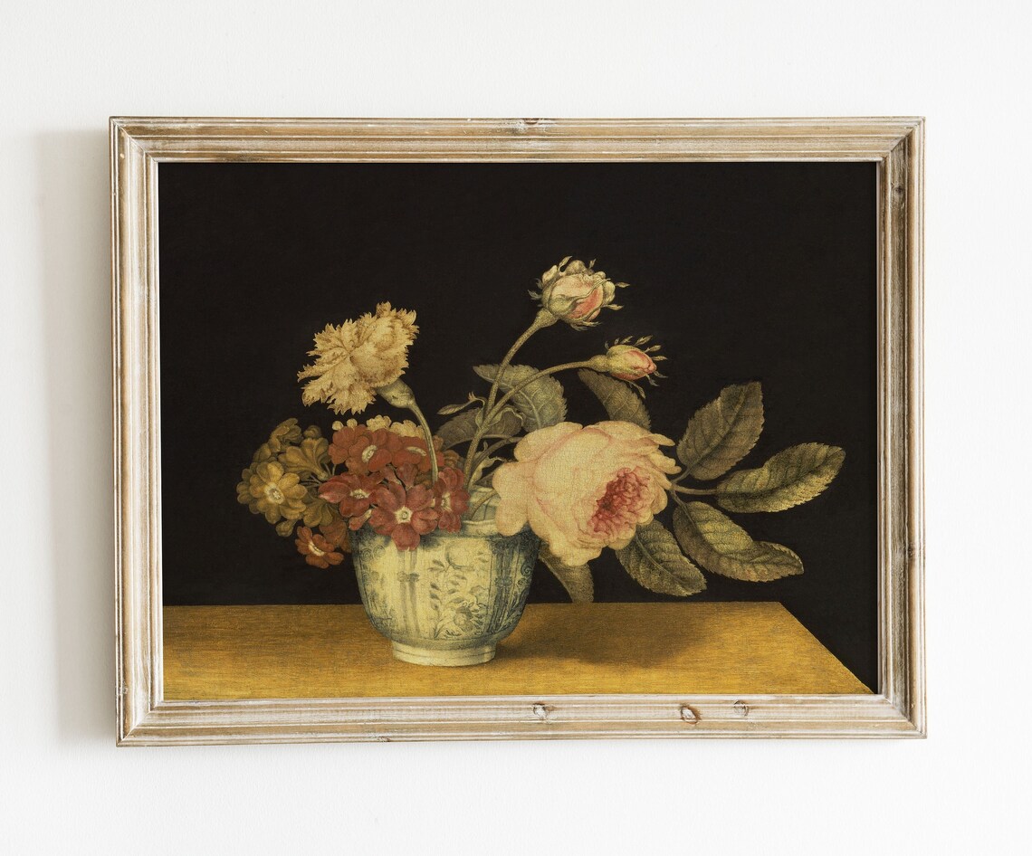 Vintage Floral Still Life Art Print, Muted Neutrals