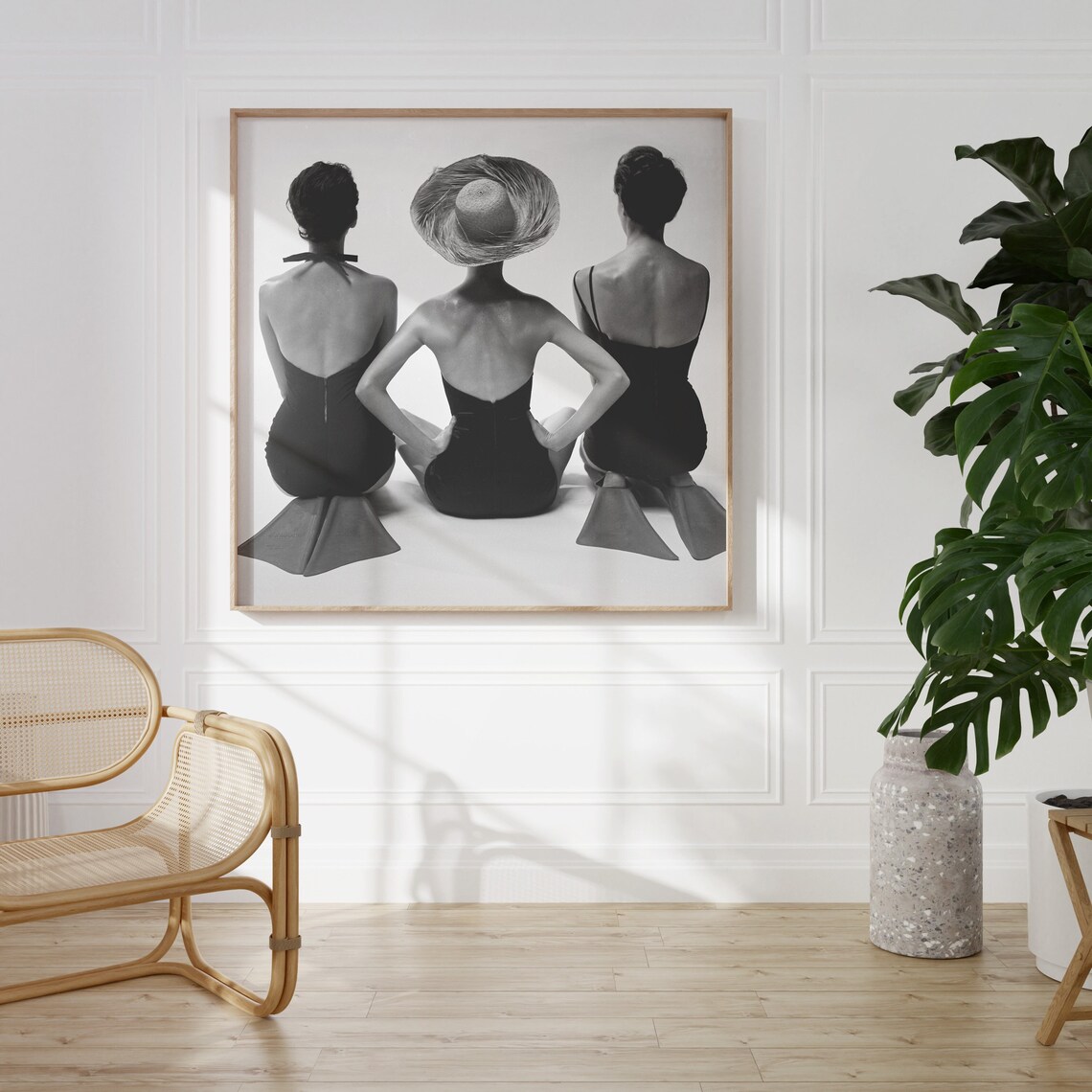 Women in Swimwear, Black and White Vintage Art Print