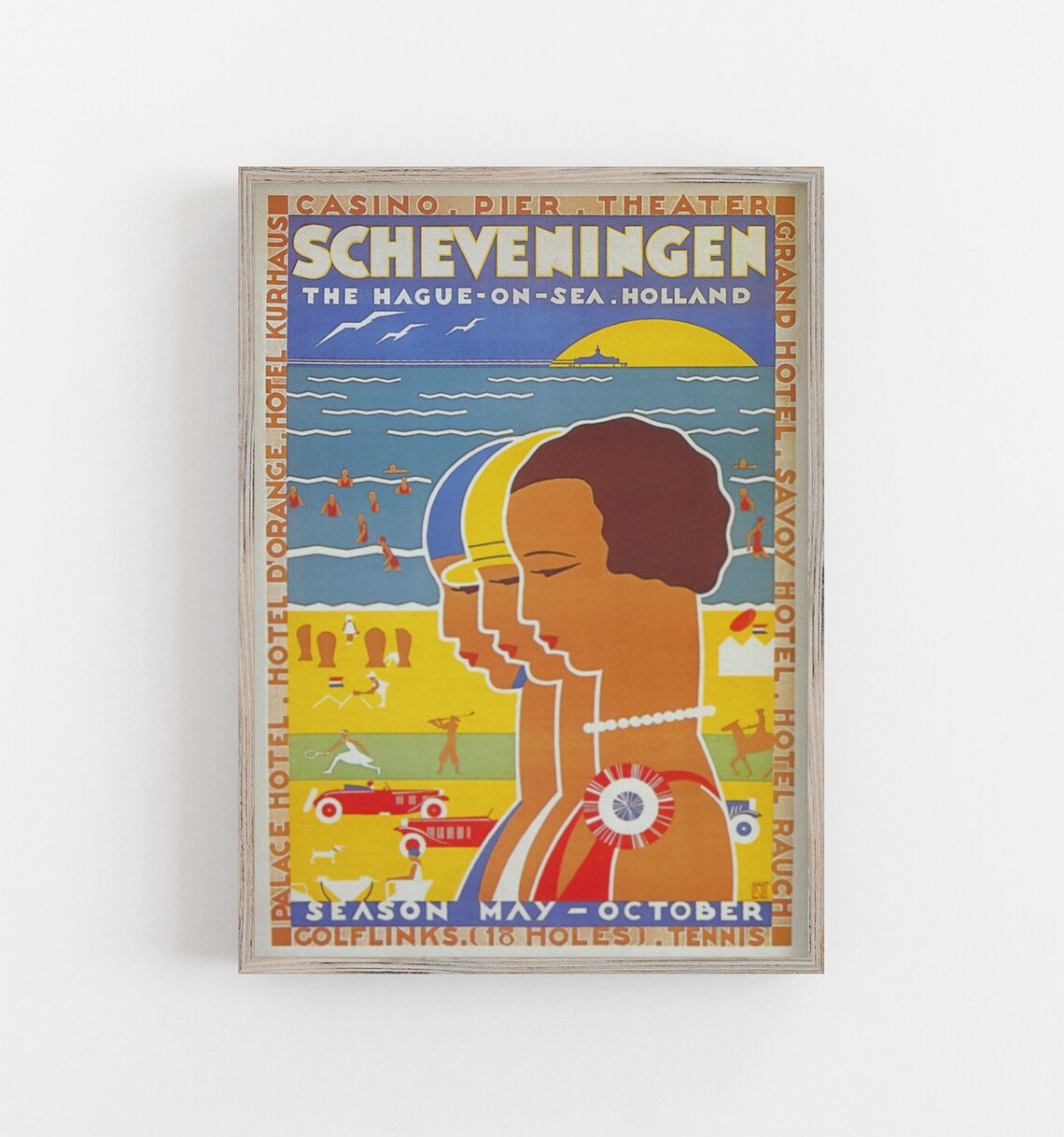 Vintage Beach Wall Art Holland, Art Deco Poster