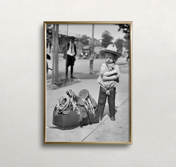 Little Cowboy Black and White Vintage Wall Art
