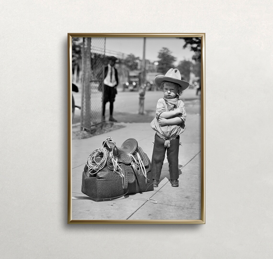 Little Cowboy Black and White Vintage Wall Art