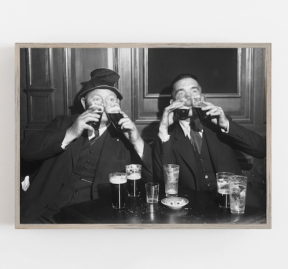 Men Drinking Beer Vintage Black And White Art Print