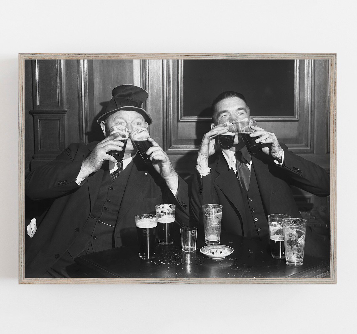 Men Drinking Beer Vintage Black And White Art Print