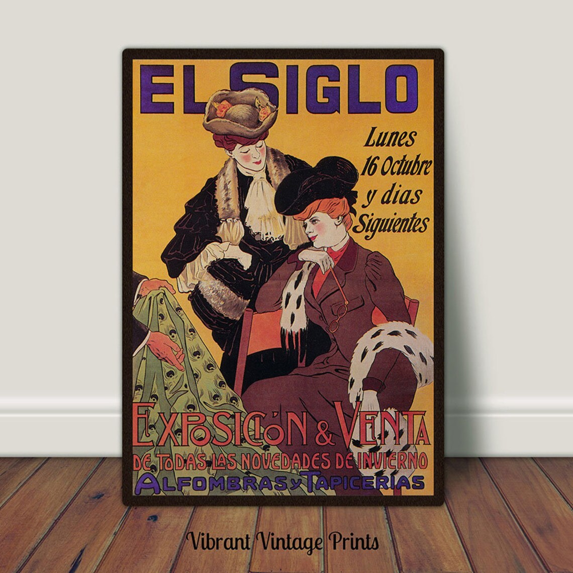 El Siglo Vintage Spanish Fashion Ladies Ad Art Nouveau Style Poster