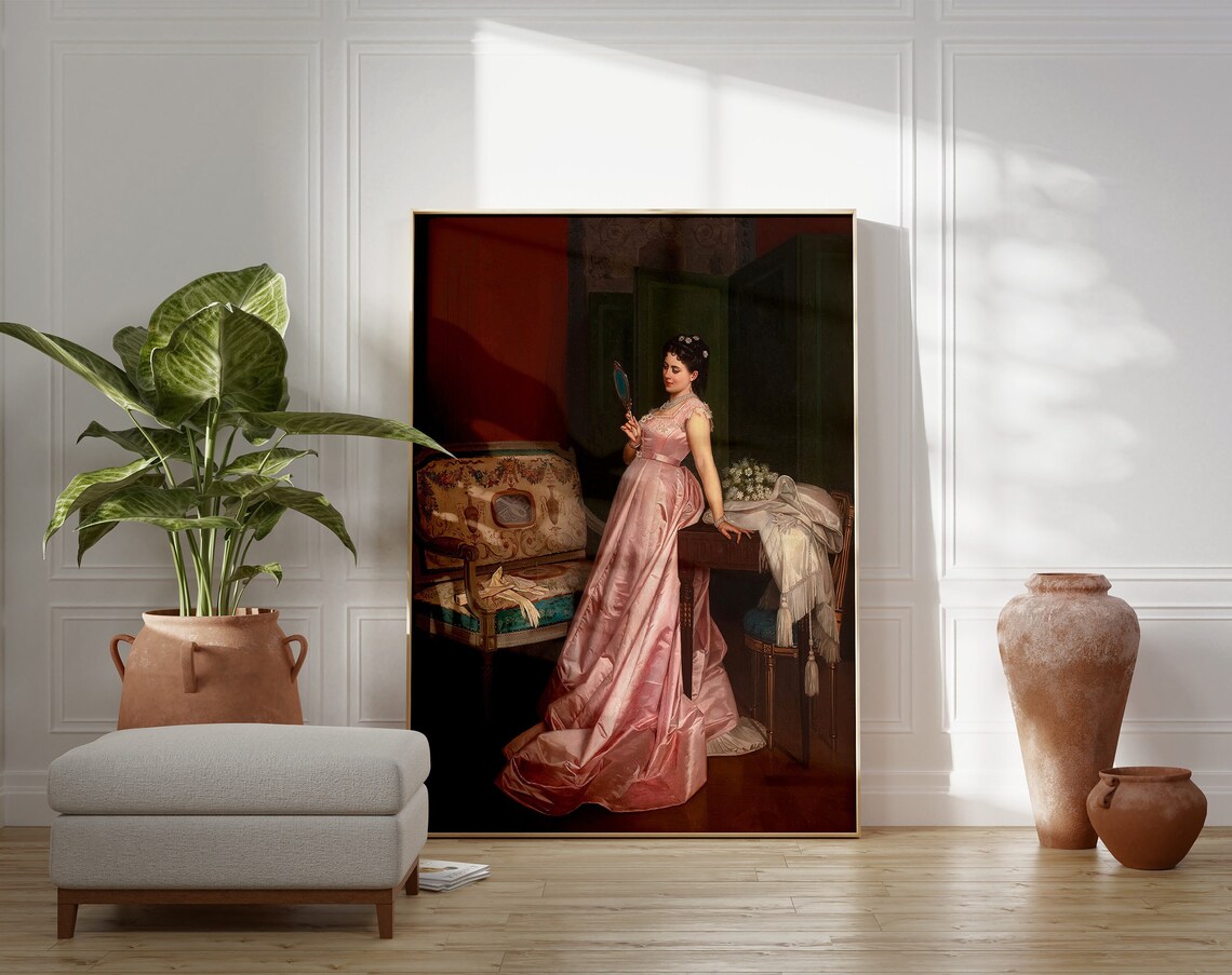 Woman in Pink Gown Vintage Portrait Art Print