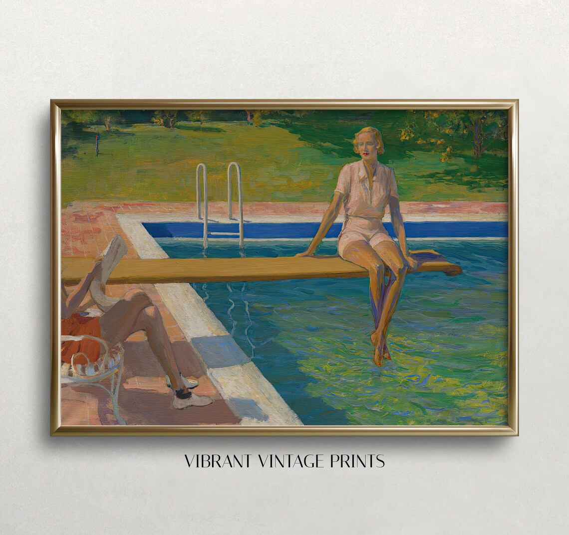 Palm Springs Woman on Diving Board, Vintage Art Print