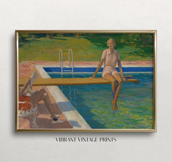 Palm Springs Woman on Diving Board, Vintage Art Print
