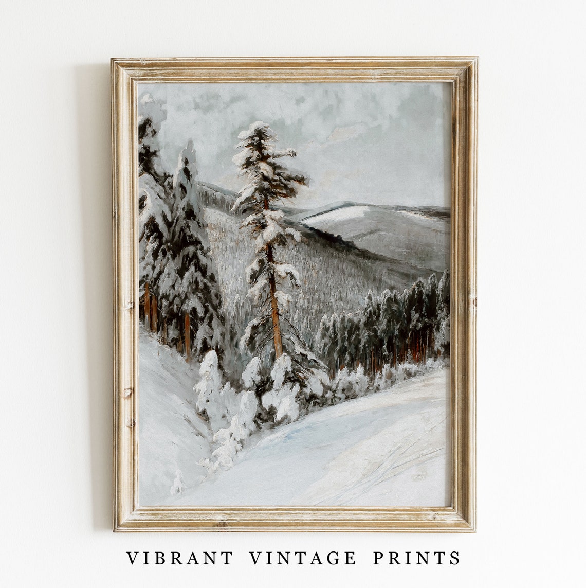 Snowy Mountain Pine Forest Winter Trees Vintage Landscape Wall Art - Image 2