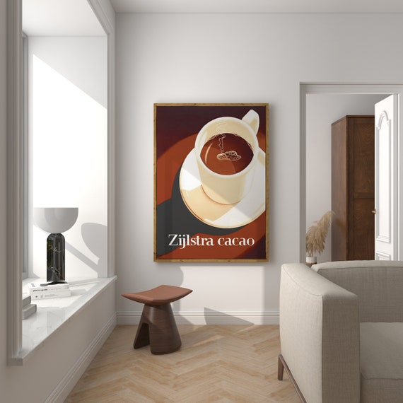 Hot Chocolate Art Vintage Wall Art Coffee Bar Decor Kitchen Wall Art Muted Neutral Colors Wall Art
