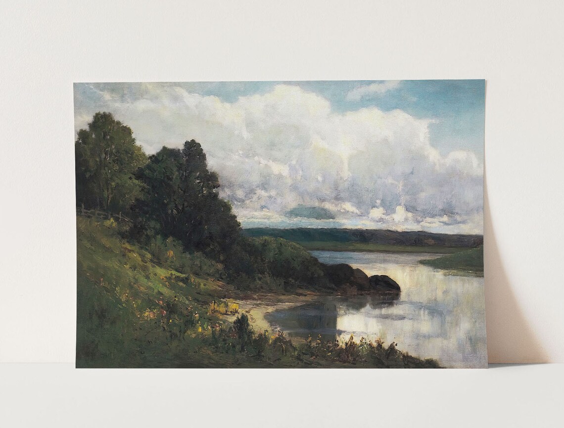 River Landscape, Vintage Neutral Wall Art Print - Image 3