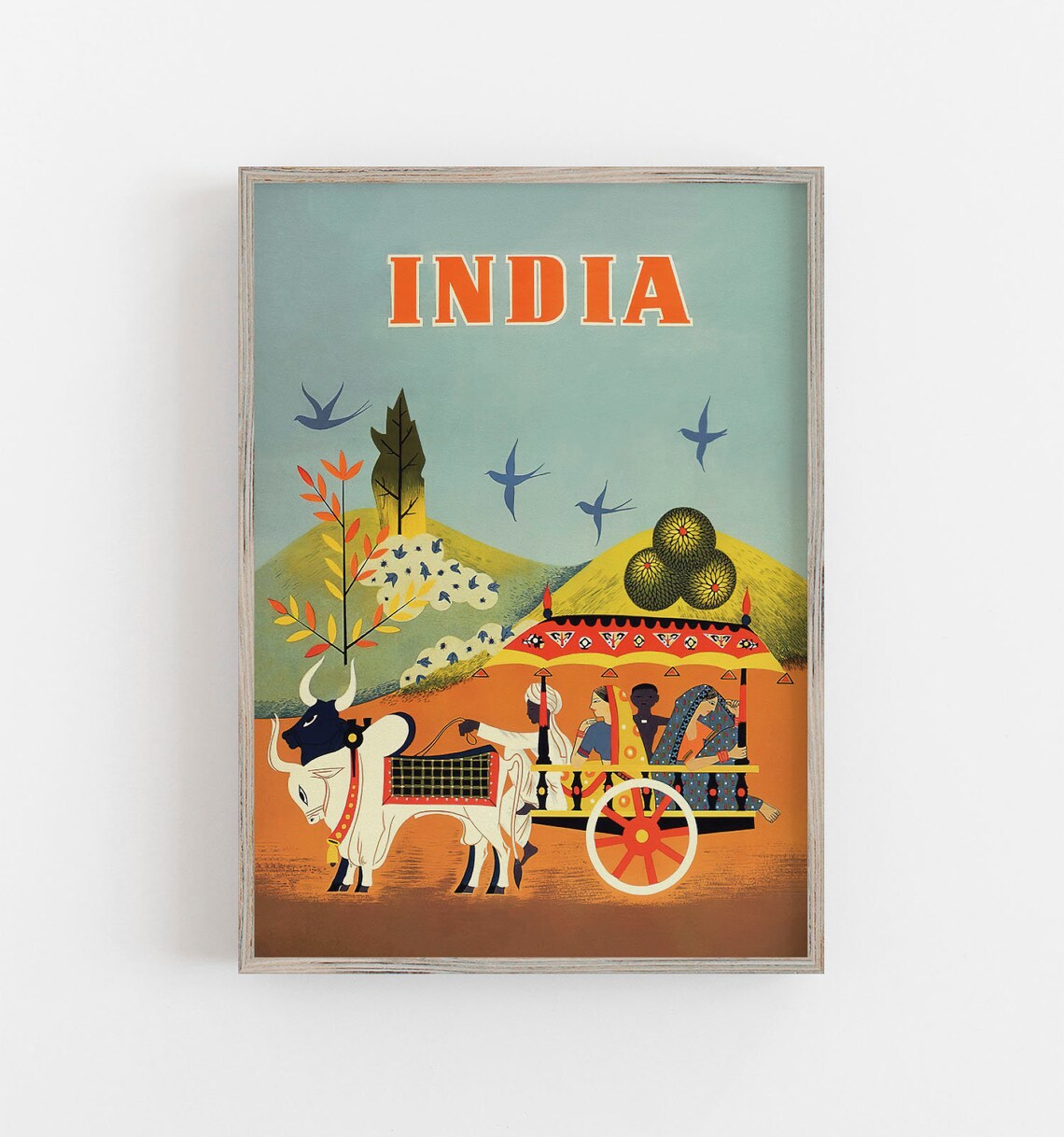 India Vintage Travel Poster, Retro Wall Decor