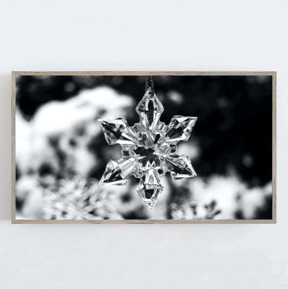 Crystal Snowflake Ornament Black and White Macro Winter Photo Print