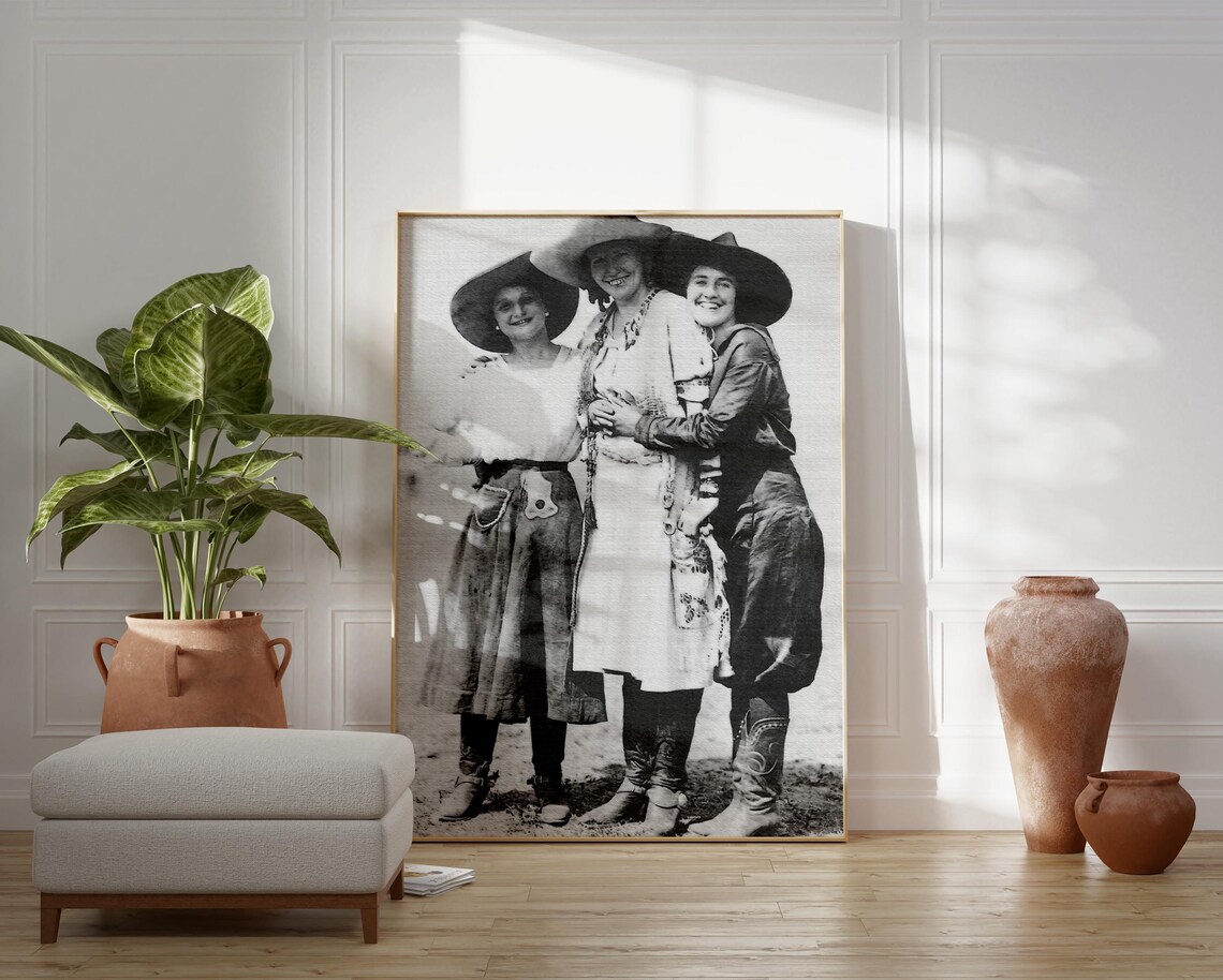 Three Women in Cowboy Hats Western Vintage Rodeo Photo Poster - Image 3