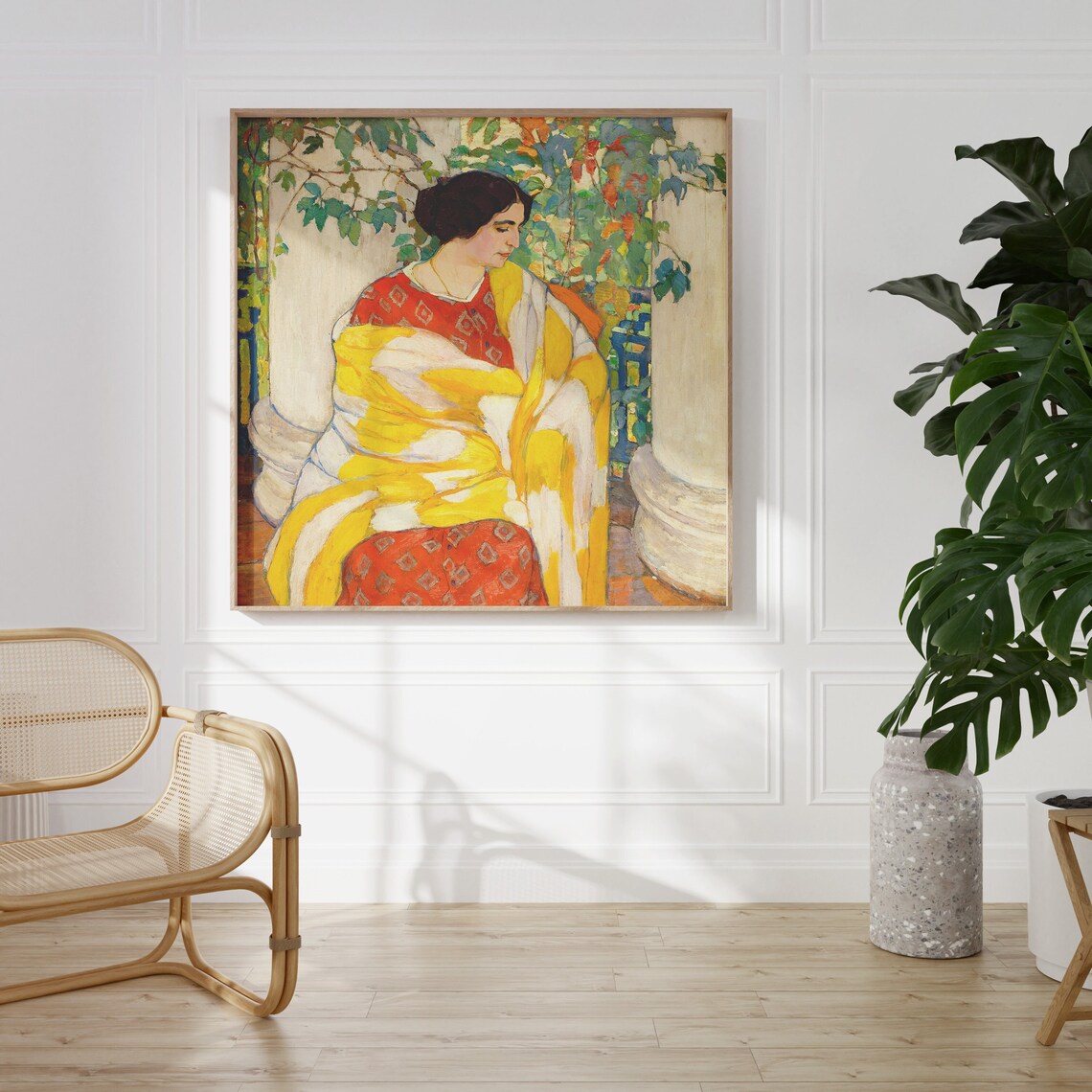 Woman With Yellow Shawl Vintage Portrait Art Print