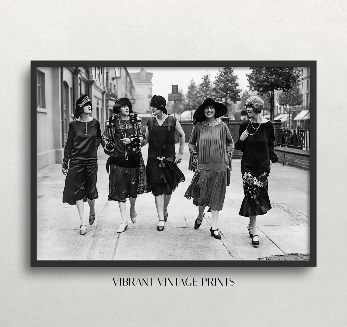 Flappers Walking Down 1920s Street Vintage Fashion Photograph Art Poster