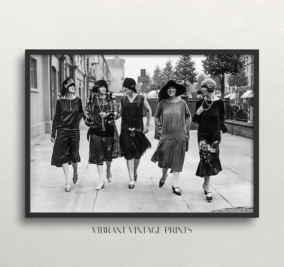Flappers Walking Down 1920s Street Vintage Fashion Photograph Art Poster