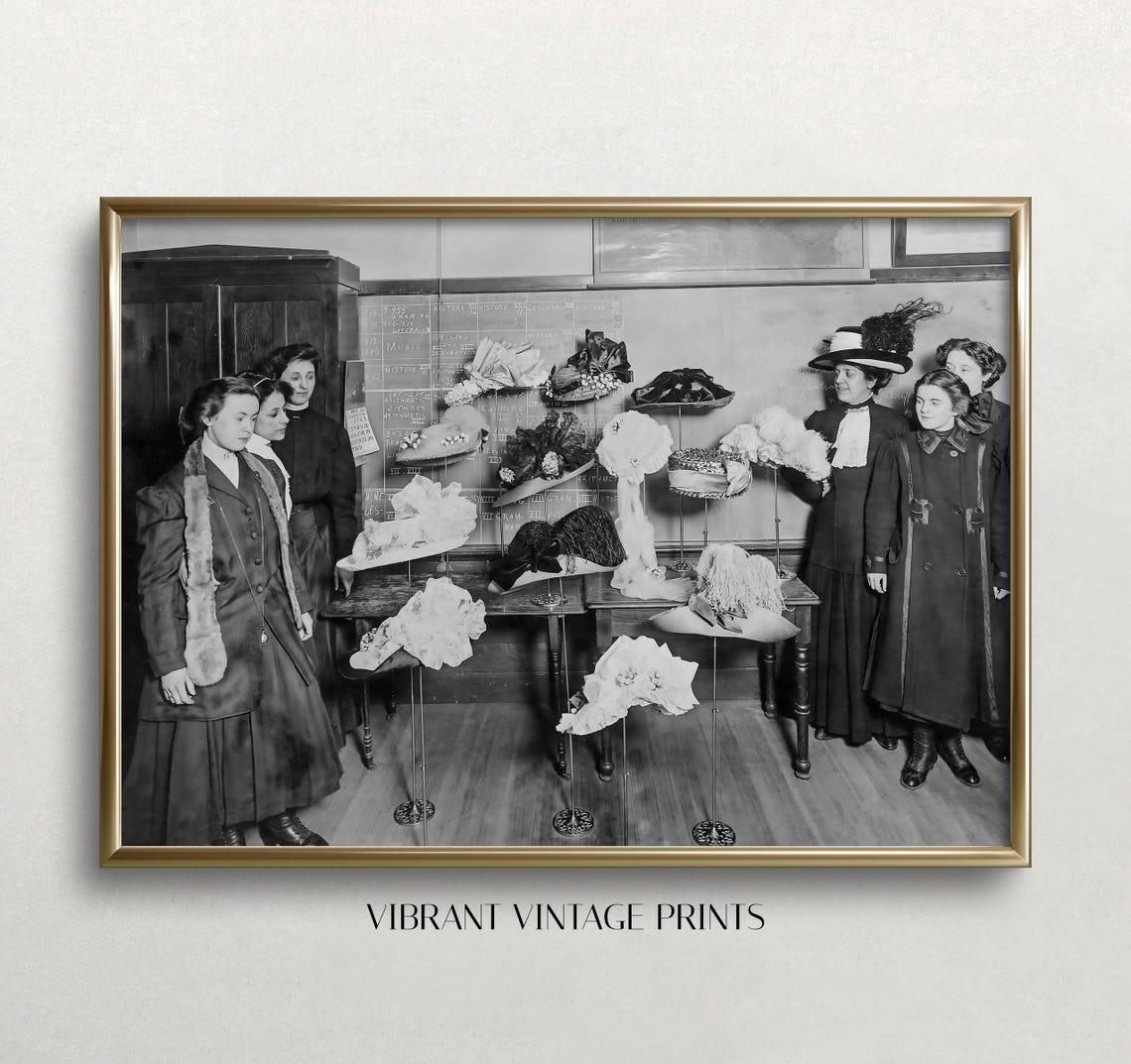 Ladies At Hat Shop Black And White Art Vintage Wall Art Ladies And Hats Victorian Women Art Old Photo Wall Art